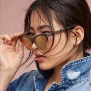 Anthro Cat Eye Etta Matte Mirror Gold Sunglasses